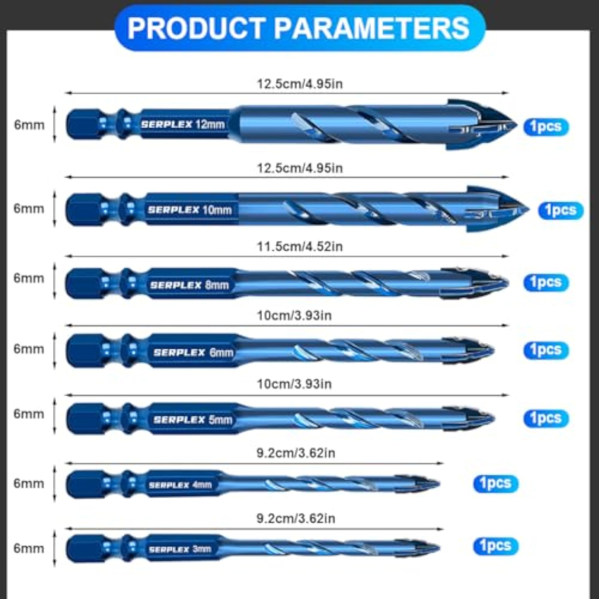7Pcs Masonry Drill Bit Set