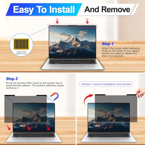 Image of Magnetic Laptop Privacy Screen Filter 16 Inch for 16:10 Computer Monitor, Removable Anti Blue Light Privacy Shield, Anti-Glare Protector Compatible with Dell Hp Asus Lenovo