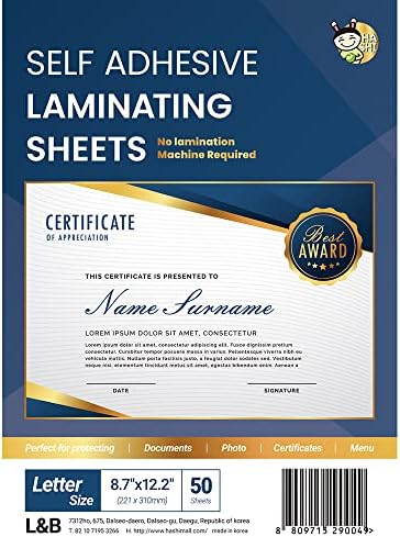 No Heat Laminating Sheets Self Sealing A4 Size, (23 x 30 cm), 50 Sheets, 4mil Thickness, No Machine Self Adhesive Laminating Sheets [Letter Size] by HA SHI