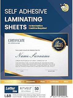 No Heat Laminating Sheets Self Sealing A4 Size, (23 x 30 cm), 50 Sheets, 4mil Thickness, No Machine Self Adhesive Laminating Sheets [Letter Size] by HA SHI