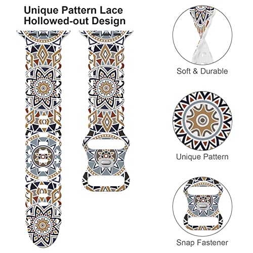 Image of Compatible with Apple Watch Band 41mm 40mm 38mm 49mm 45mm 44mm 42mm Women Girl, Mandalas Print Lace Hollow-out Soft Silicone Sport Bands For iWatch Ultra SE Series 10 9 8 7 6 5 4 3 2, Mandl-42