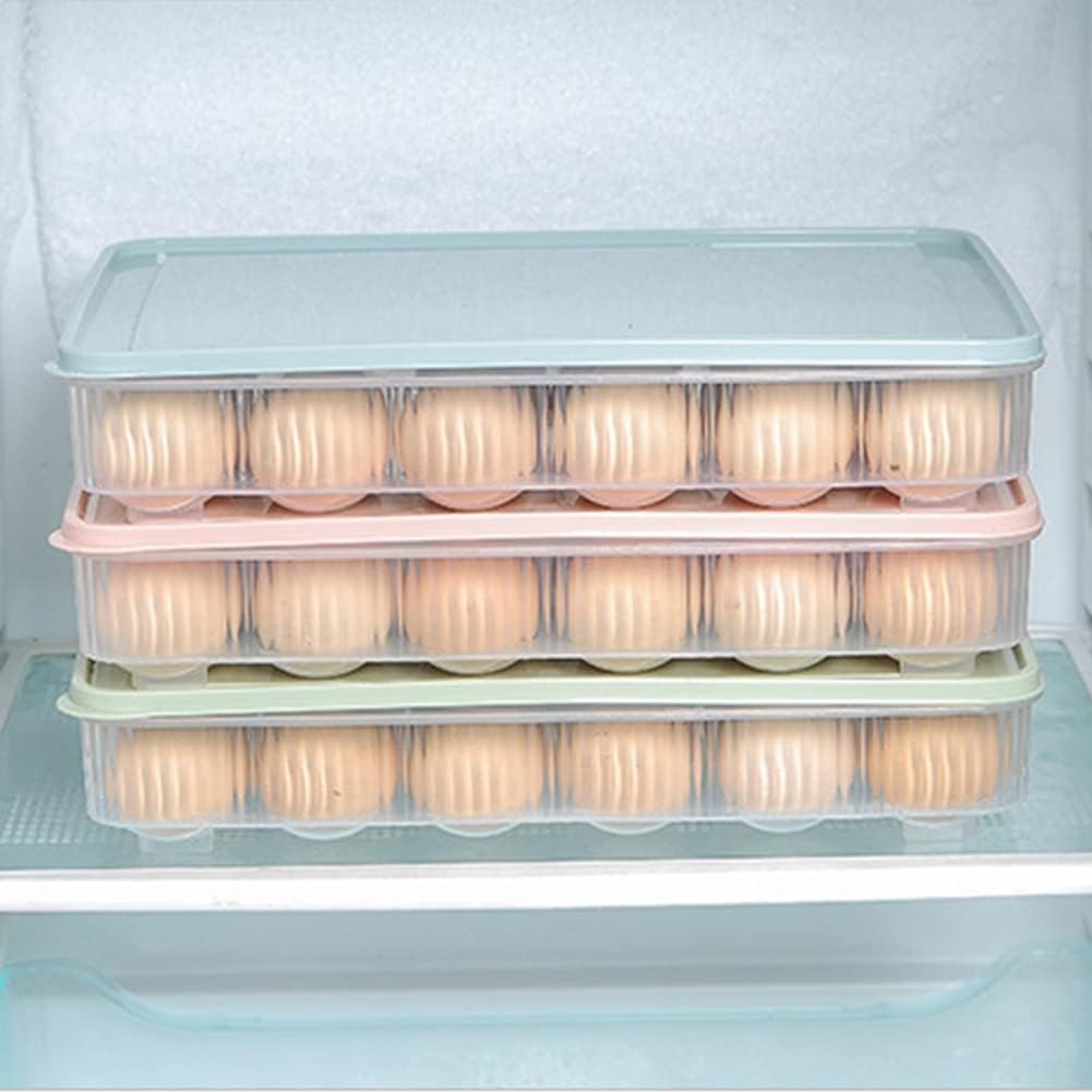 24 Grid Egg Storage Box Refrigerator Portable Fresh-Keeping Box Refrigerator Refrigerated Egg Rack Household Kitchen (Color : 24grid Green, Size : China) (24grid Beige China)