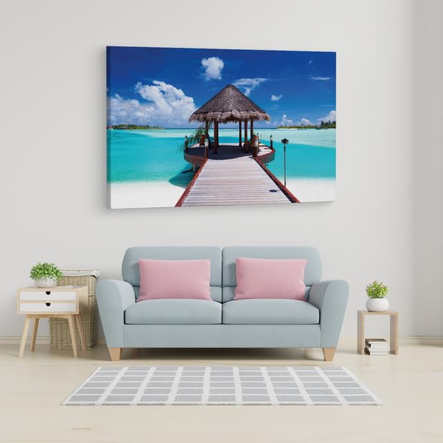 TRUECANVAS Jetty With Amazing Ocean Wall Mural, Wooden Framed Canvas Paintings for Home Decor | Bedroom, Living Room,Wall Decoration | Wall Art Painting, CT0665, Size 16 x 24 in