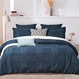 PHF 100% Cotton Waffle Duvet Cover Set King Size, 3pcs Pre-Washed Soft Comforter Cover Set for All...