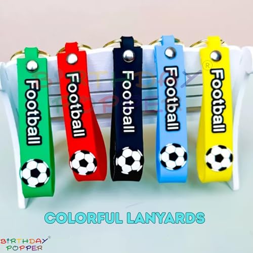 Image of Birthday Popper 5 Pcs Football Keychain Set as Birthday Return Gift - Sports-Themed Keychains with Strap, Metal Hook & 3D Mini Ball Design - Ideal for Football Lovers