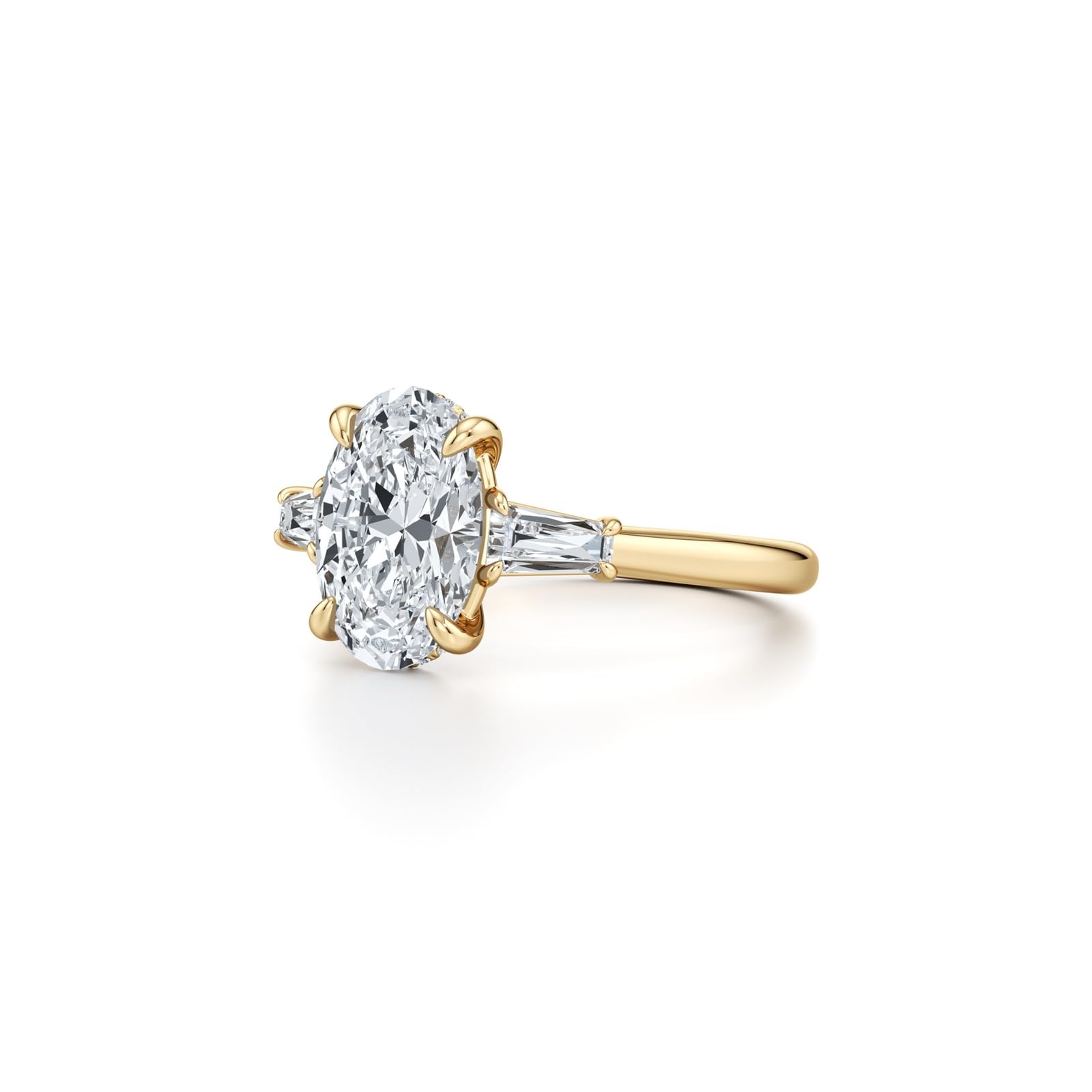 Anillo de tres piedras de oro de 9 quilates, 14 quilates y 18 quilates con moissanita ovalada de 3 quilates para mujer