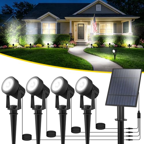 T-Sun Solar Spotlights - 4-in-1 Outdoor Waterproof Auto ON/OFF Solar Lights for Garden, Yard, Driveway, Pool Area (White)