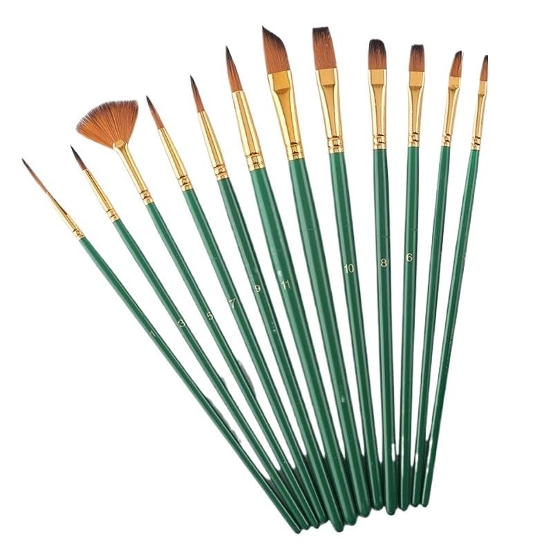 Ensemble De 12 Pinceaux en Nylon, Pinceaux en Bois Massif pour Peinture Acrylique, pour Artistes Et Étudiants.