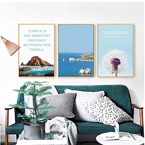 Toile pissenlit et paysage montagne de mer 50x70cm sans cadre pour salon