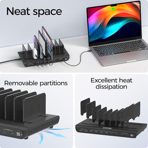 Image of Unitek 10-Port USB C Charging Station 96W with 2X 65W PD, [2A+8C] Laptop Charging Station for Multiple Devices, Fast Charger Dock for Home Office