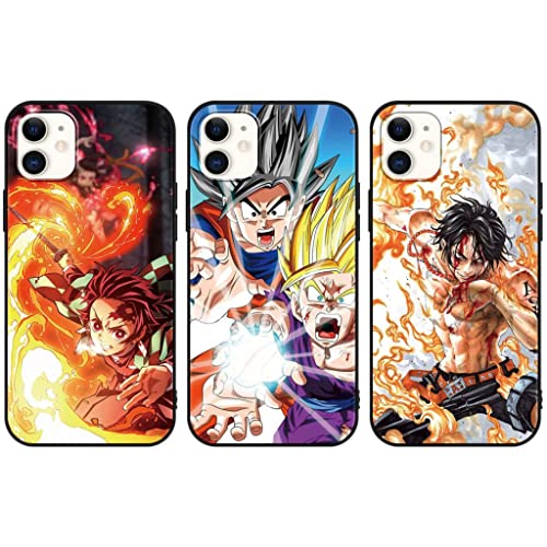 3 Pièces Coque pour Apple iPhone 11 6.1 Pouces avec Anime Dragon Ball Goku DBZ et One Piece Ruffy et Demon Slayer Tanjirou Manga Protective Housse étui Antichoc TPU Noir Cartoon Case pour iPhone11, 3 Cover