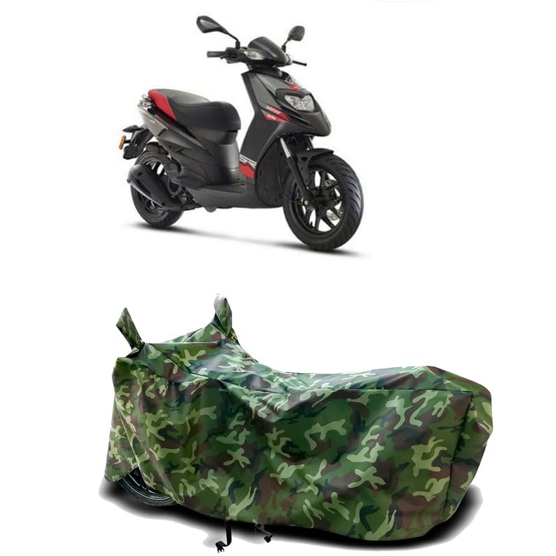 Image of DUFFEL-100% Heat Protection Two Wheeler Bike /Scooty Body Cover for Aprilia Storm 125 BS6 Water Resistance /UV-Rays /Birds Dropping /Scratchproof /Dust Proof /Waterproof[Green Jungle Print]