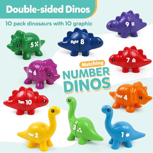 Image of TSYAN Matching Number Counting Dinosaur Toys with Double-Sided 1 2 3 Number Preschool Learning Sensory Sorting Educational Fine Motor Toys Sets for Kids