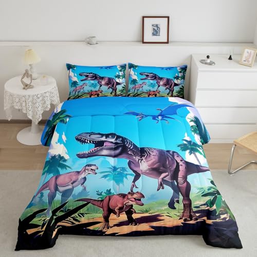 Image of Feelyou Dino Dinosaur Jungle Comforter Set Queen Size Boys Girls Bedding