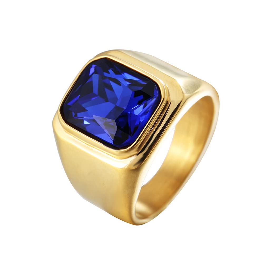HIJONES Bague en Pierre pour Homme Acier Inoxydable Grandes Bagues de Déclaration de Zircon