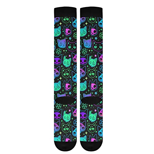 Cute Cartoon Witchcraft Cat Bright Compression Socks For Women Men Circulation Long Socks For Running Cycling Athletic Nurse #TOP7