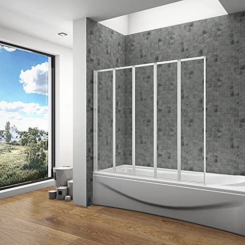 OCEAN ITALY Sopravasca da Bagno Doccia 120x140 cm 5 ante Pieghevoli a Libro Vetro Temperato 4 mm Profilo Argento Opaco