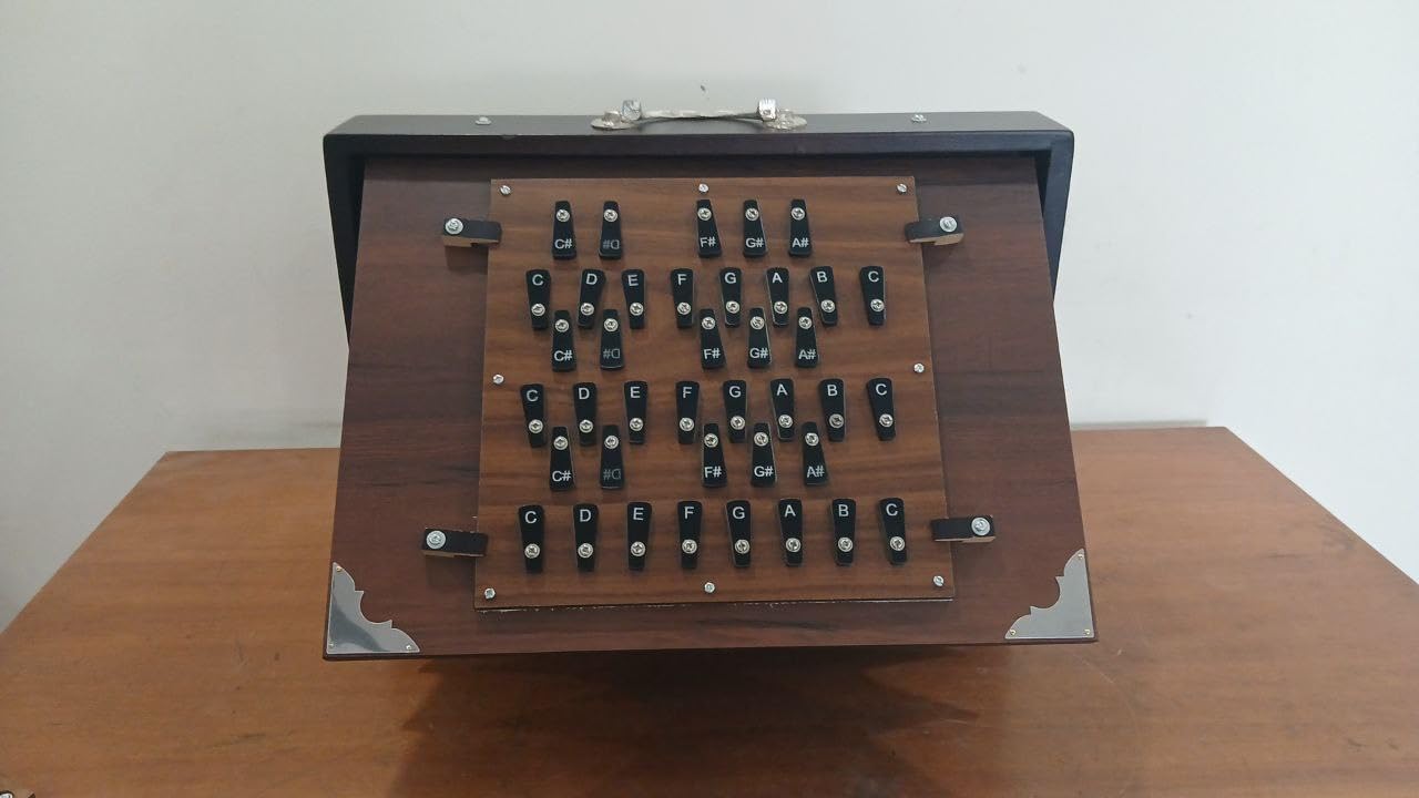 Shruti-Box mit 39 Tasten, Dunkelbraun, 3-Oktave (C-C), Drohneninstrument, 440 Hz & 432 Hz gestimmt, optionales Fußpedal, handgefertigtes Teakholz-Finish