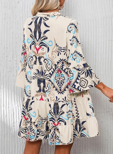 Summer Dresses for Women 2025 Flowy Ruffle 3/4 Sleeve V Neck Tiered Casual Babydoll Boho Beach Mini Dress3