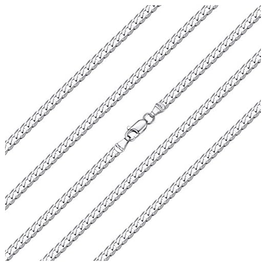 ChainsHouse 925 Silver Curb Link Chain Necklace for Men Women - 45cm Largo Personalizable Plata de Ley Collar de Cadena Cubana Hombres Mujeres Gratis Caja de Regalo