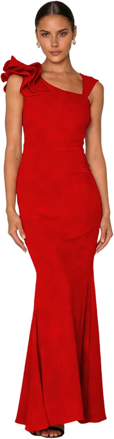 Satin Mermaid Prom Dresses Long for Women 2026 Sleeveless Formal Evening Gown Ruffle Bridesmaid Dress