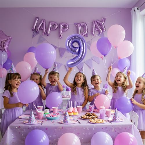 Image of TONIFUL Number Balloon 16 Inch 10 Pcs Purple 0-9 Birthday Number Balloons | Small Custom Digital Mylar Foil Ballons for Girl's Birthday Engagement Graduation Anniversary Baby Shower Party Decorations