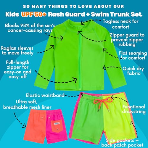 Image of SwimZip Boys' Long Sleeve Rash Guard & Swim Shorts Set - UPF 50+ Sun Protection