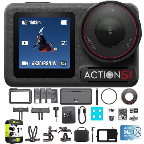 DJI Osmo Action 5 Pro Adventure Combo, 4-Hour Battery, 4K Video Bundle with Outdoor Action Kit, 64GB microSDXC Card, Sil - Detailed View