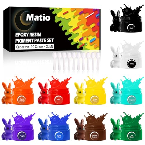 Matio 10 Color Pigment Paste for Epoxy Resin, 1.8oz/50g Each Color Pigment, Highly Concentrated Colorant, Opaque Liquid Dye Set for DIY Craft Resin Coloring, Resina Art Painting, Jewelry Making