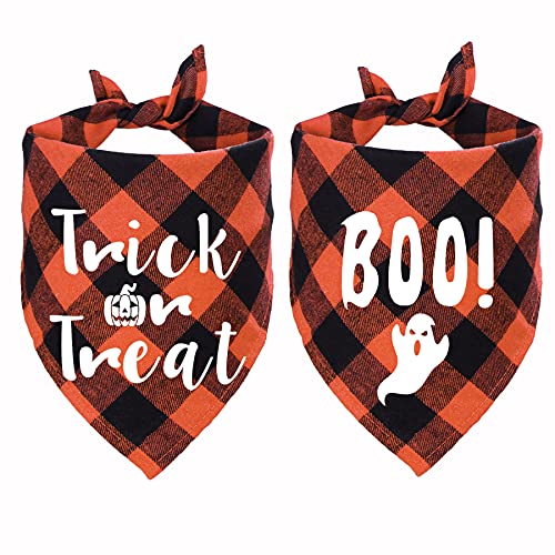 STMK Halloween Plaid Dog Bandanas, Trick or Treat Boo Dog Bandana Scarf for Puppy Costume Decorations