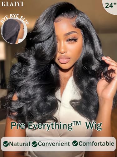 Image of KLAIYI Bye Bye Slip Feathered Layer Side Bangs Loose Body Wave Pre Everything Glueless 13x4Lace Front Wigs Human Hair Drawstring Pre Plucked Bleached Knots 3S Ready to Wear and Go Beginner Wig 18Inch