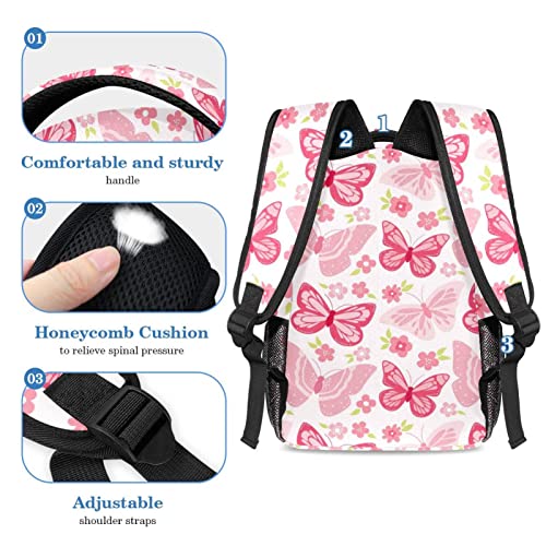 Sac à dos voyage papillons rose pour les cours et les sorties