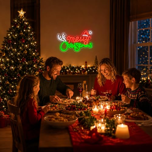 Image of Merry Christmas Neon Sign, JGHTURIE Dimmable Neon Signs for Wall Decor, Light Up Sign for Christmas Party, Bar, Office, Bedroom, or Home Decor - LED Light Signs USB Powered