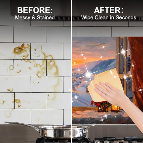 Image of Winter Lantern Valley Backsplash Peel and Stick, 35.4x23.6 in