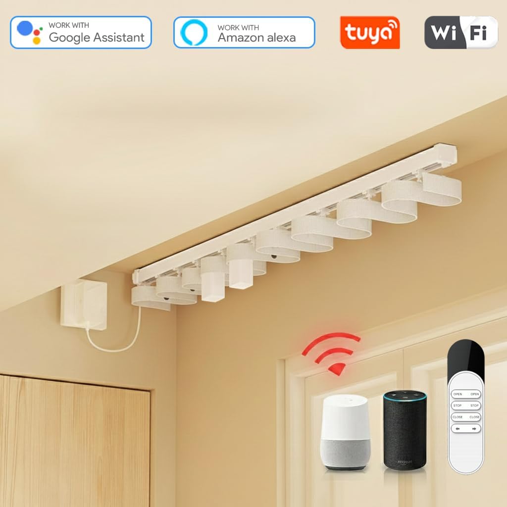 Dual Motor WiFi Smart Curtain Track System, Ripple Fold Electric Drapery Rods, Independent Left Right Control Day Night Curtains, Compatible with Alexa & Google Home (2 meters (78.7 inches))