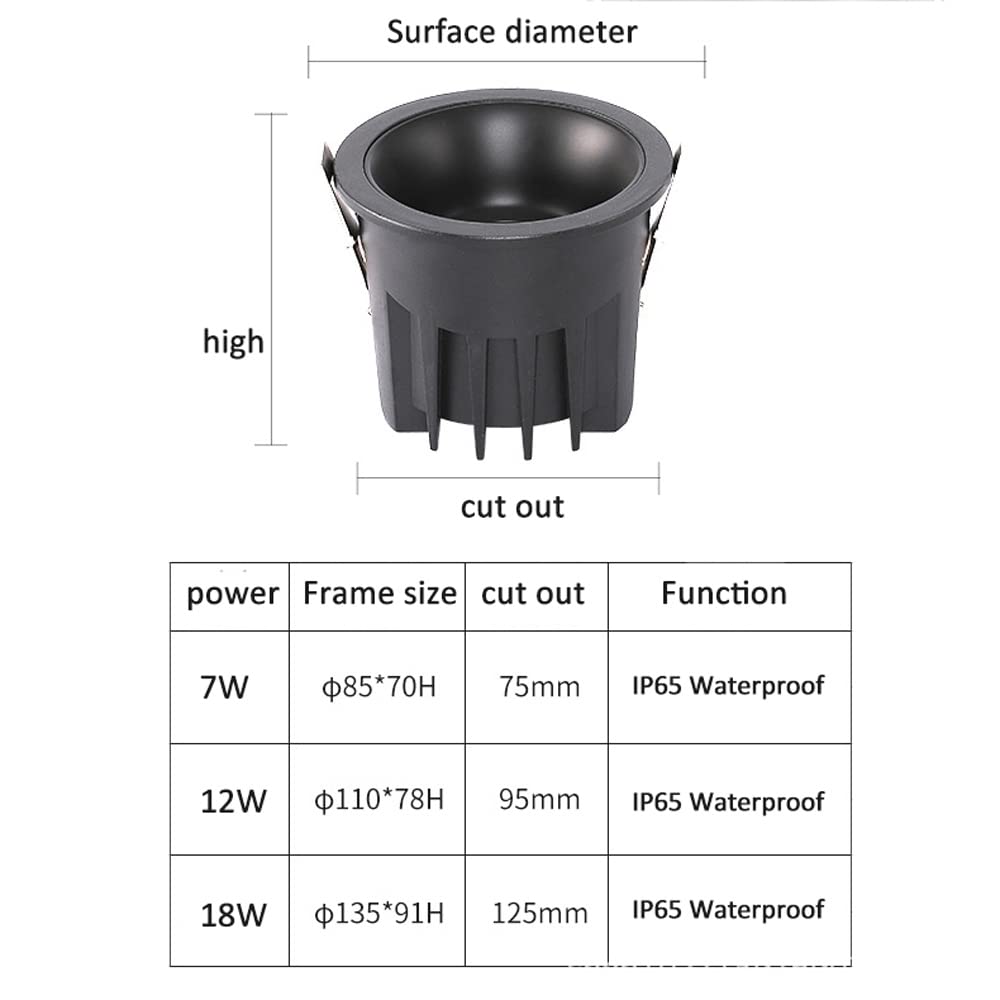 Confezione da 5 faretti a LED IP65 Impermeabile 2,5/3/4 Pollici Lampada da Incasso a soffitto da Incasso 7W, 12W, 18W Lampada da Doccia Plafoniera Montaggio a Filo Lampada Senza canotto
