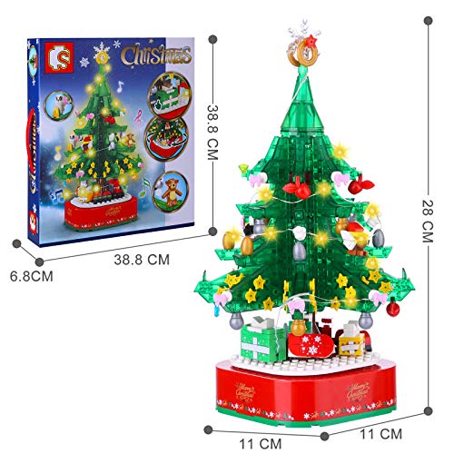 EAYOK Weihnachten Bausteine Bausatz mit Beleuchtung und Musikeffekt, 486 Teile Weihnachtsbaum Modell Bausatz, Kompatibel… – Bild 4
