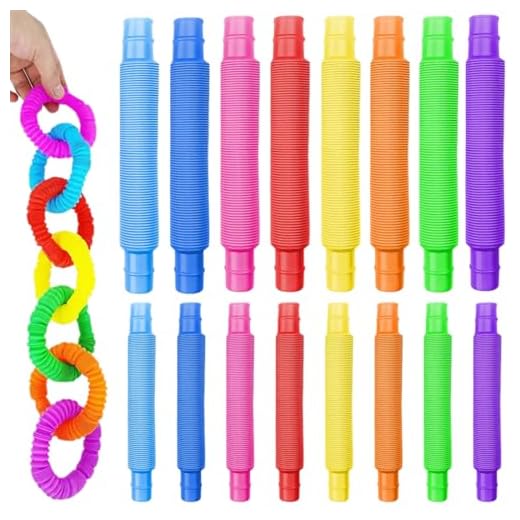 OUDQFCJ 16 Piezas Tubos Sensoriales, Sensoriales para Niños, Multicolor Pop, Elástico Fidget, Extendibles y Conectables, Flexibles, Antiestres, para Niños y Adultos (Multicolor)