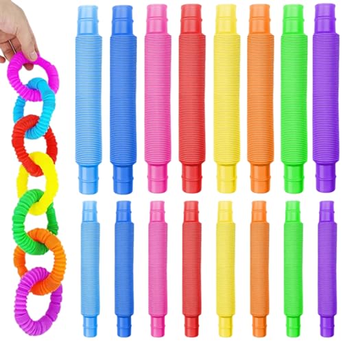 OUDQFCJ 16 Piezas Tubos Sensoriales, Sensoriales para Niños, Multicolor Pop, Elástico Fidget, Extendibles y Conectables, Flexibles, Antiestres, para Niños y Adultos (Multicolor)
