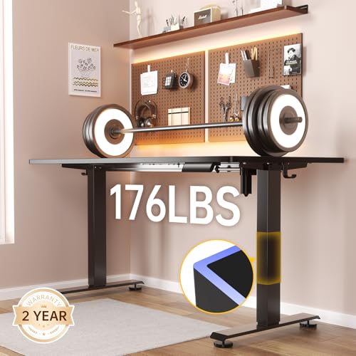 Image of Veken 63x23.6 Inch Large Electric Standing Desk, Heights Adjustable,Sit to Stand Up, Work Home Office Computer Table for Walking Pad, Wooden Desktop Desks, Black