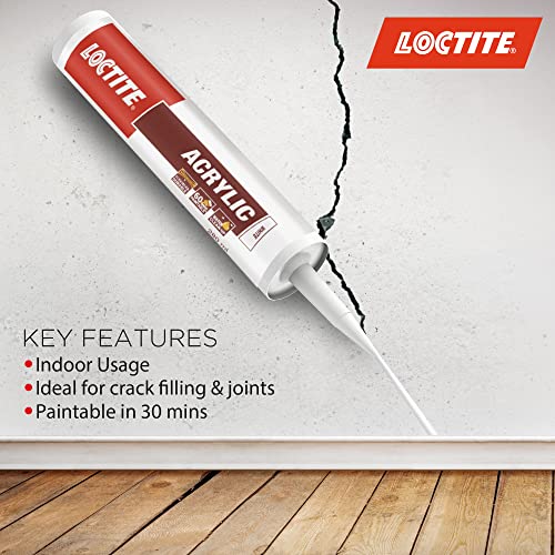 Image of Loctite Acrylic sealant(White), Durable silicone sealant ideal for crack and joint filling in glass,wood,ceramic,stone,marble etc, dries in 30 mins, Effectively locks out air,dust and insects, 280ml