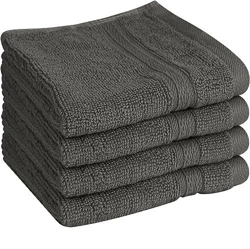 Image of Towel and Linen Mart 100% Cotton - Wash Cloth Set - Pack of 4, Quick Dry, Luxurious, Highly Absorbent and Soft Feel Premium Spa & Hotel Perfect for Daily Use (12 X 12 Grey)