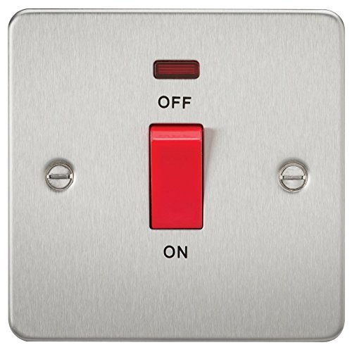 Knightsbridge FPAV8331NBC 45 A 1-Gang Flat Plate DP Switch with Neon Light - Brushed Chrome