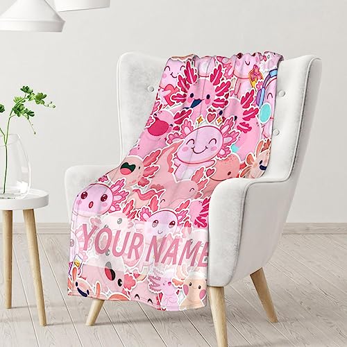 Girl Blanket - 50x60 Inches Personalized Cute Axolotl Throw - Pink Soft Fuzzy Blankets for Bed, Couch & Living Room
