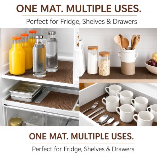 Image of DALUCI Anti Skid Fridge Mats Roll 5 Meters (45 cm x 500 cm) | Drawer Mat for Kitchen Drawers, Shelves & Wardrobe | Food Grade EVA Anti Slip Shelf Liner, Washable, Diamond Pattern, Brown