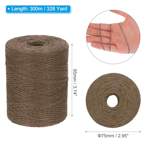 Image of PATIKIL Natural Cotton Raffia Yarn 328 Yard, Crochet Raffia Paper Ribbon for DIY Sun Hat Beach Bag Crochet Yarn Wrapping Knitting, Brown