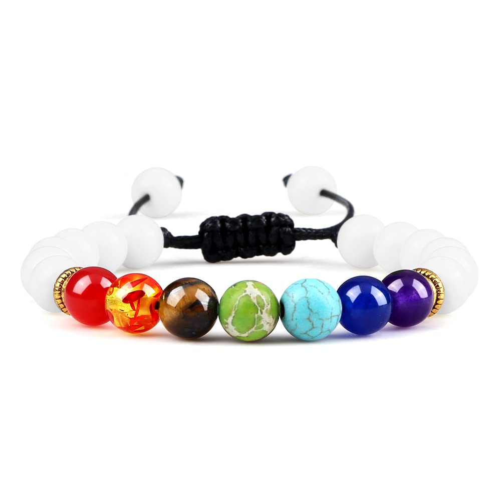 MOCHAMIK 7 Chakra Armband Männer Schwarze Lava Tigerauge Steine ​​Heilung Balance Perlen Reiki Buddha Gebet Naturstein Yoga Armbänder Armreifen