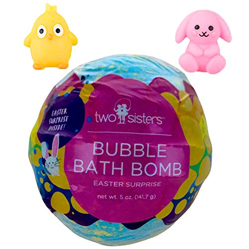 Easter Bubble Bath Bomb for Kids with Surprise Squishy Toy Inside by Two Sisters Spa. Large 99% Natural Fizzy. Moisturizes Dry Sensitive Skin. Releases Color, Scent, and Bubbles.