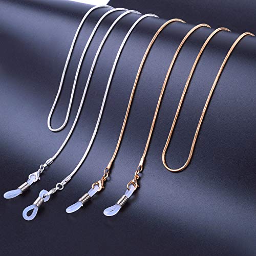 Image of 2PCS Anti-slip Copper Sunglasses Cords Snake Chain Style Spectacle Eyeglass Sunglasses Chain Holder Straps Neck String Glasses Chain with rubber ends, Gold and Silver
