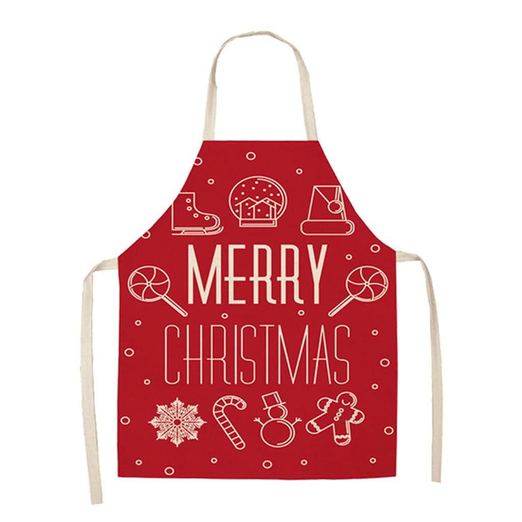 Jazuaiao Christmas Decoration Santa Sleeveless Apron Linen Kitchen Aprons Women Home Cooking Baking Pinafore Bib Household Christmas for Women Cute Kids